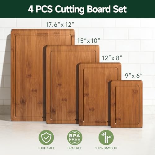 4-Piece Set Deep-Carbonized Bamboo Cutting Board for Kitchen, Carbonized