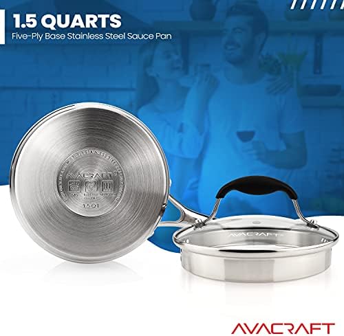 AVACRAFT 1.5 Quart Stainless Steel Saucepan with Glass Strainer Lid