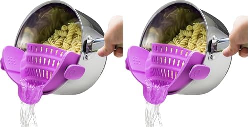 Kitchen Gizmo Snap N Strain Pot and Pasta Strainer - Strainers and Colanders - Adjustable Silicone Clip On Strainer for Pots, Pans, and Bowls - Kitchen Colander - Purple (Pack of 2)