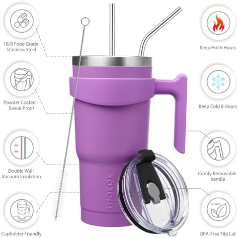 BJPKPK 20 oz Tumbler with Handle & Straw, Insulated Stainless Steel Mug