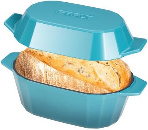 Enameled Cast Iron Dutch Oven for Bread Baking – 3QT Oval Round Heavy Duty Bread Pan with Lid, Non-Stick Ceramic Coating,Loaf Cast Iron Bread Oven for Sourdough, Baking, Roasting, Braising, Stovetop & Oven Safe