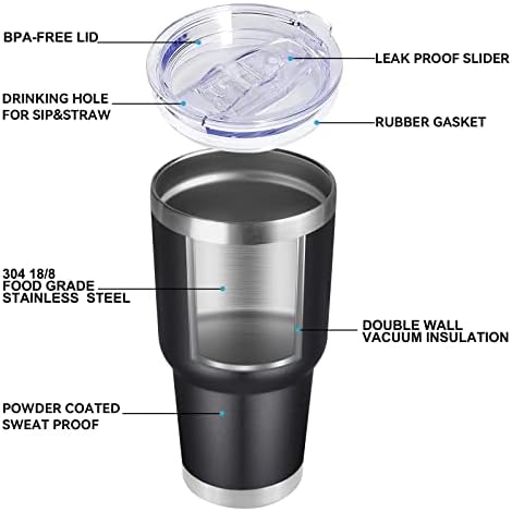 DOMICARE 30 oz Tumbler with Lid and Straw, Stainless Steel Tumblers Bulk, Insulated Vacuum Double Wall Travel Coffee Mug, Durable Powder Coated Tumbler Cup (Black, 1)