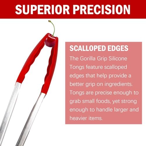 Silicone Kitchen Tongs for Cooking - 9+12 Inch Heat-Resistant Stainless Steel Cooking Tongs with Non-Slip Handle, Non-Scratch Tips for, BBQ, Salad & Air Fryer - 2-PieceRedSet
