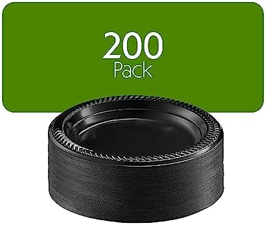 PLASTICPRO 200 PCS Black Plastic Plates Light Weight 6 Inch Plastic Dessert Plates Black Plates Disposable for Party and Wedding
