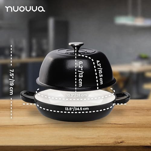 Enamelled Cast Iron Dutch Oven Pot – Dutch Oven For Sourdough Bread Baking – Cast Iron Bread Pot – Black, 6 Quarts, 26cm – by Nuovva
