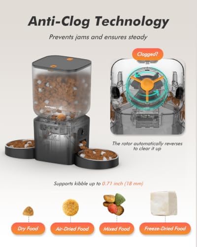 Automatic Cat Feeder for 2 Cats with 2K Cameras - 8L/ 34 Cups Dual Dog Food Dispenser for 2-18mm Dry Food, 2.4G&5G WiFi, Night Vision, 2-Way Talk, Up to 99 Portions 15 Meals Per Day, 10s Voice