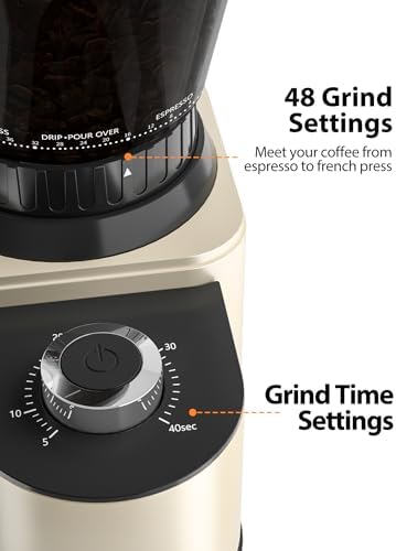 Aromaster Conical Burr Coffee Grinder,48 Settings, Anti-Static,Beige