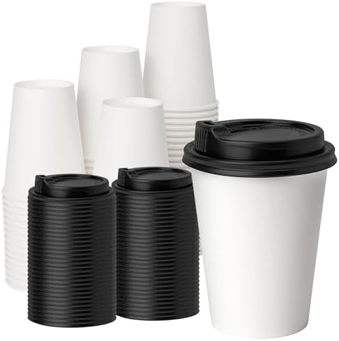 YEEHAW 12 oz 100 Pack White Disposable Coffee Cups with Lids