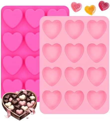 Heart-Shaped Silicone Chocolate Molds - Set of 2, Perfect for Mother's Day, Non-Stick Candy Heart Molds for Baking, Candy, Gummy, Cake, Jelly, Pudding, Handmade Soap Mould