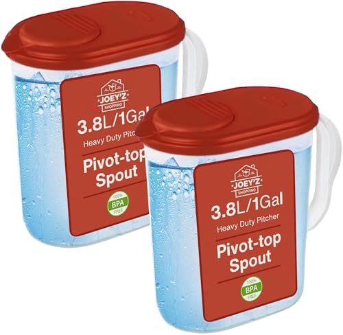 2-Pack Water Pitcher with Lid & Pivot Top Spout 1 Gallon Pitcher - Red