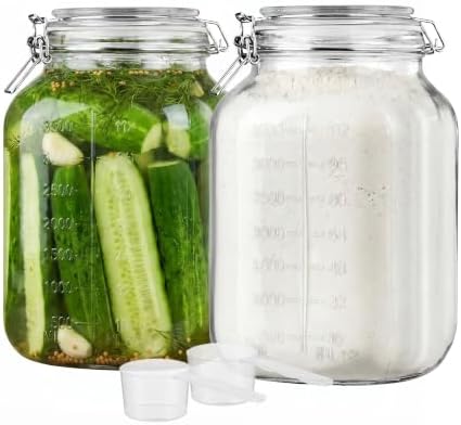 Vtopmart 1.1 Gallon Glass Storage Jars with Airtight Clamp Lids, 2 Pack