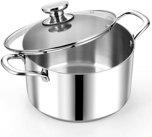 P&P CHEF 8 Quart Tri-Ply Stainless Steel Stock Pot, Cooking Pot with Lid