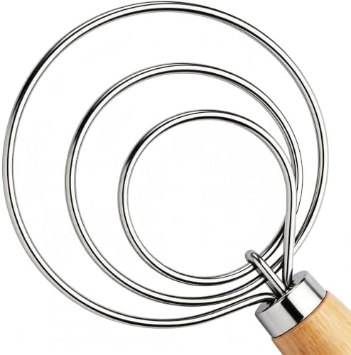 TEEVEA Danish Dough Whisk Wooden Handle Stainless Steel for Sourdough Bread