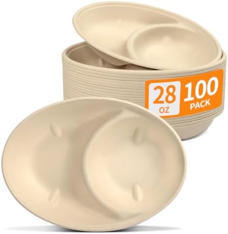 Celel 2 Compartment Oval Paper Bowls 100 Pack for Chip and Dip