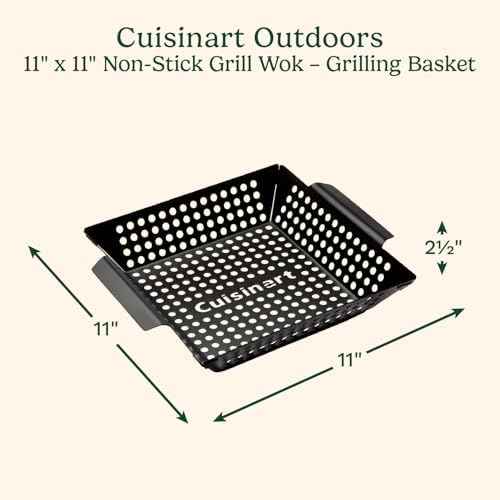 Cuisinart 11" x 11" Non-Stick Grill Wok, Perforated BBQ Grill Basket for Grilling Veggies, Meat & Stir-Fry, Outdoor Grilling Basket for Charcoal and Gas Grills