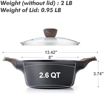 SENSARTE Nonstick Stock Pot with Lid, 2.6/4.5/6.6/8.5/11 QT Soup Pot Casserole Pot, Healthy Pasta Pot, Large Deep Cooking Pot, Big Sauce Pot Stew Pot, Induction Compatible, PFOA PFOS APEO Free, Black