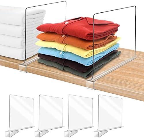 Acrylic Shelf Dividers for Closet Organization 4PCS Closet Shelf Divider Closet Dividers for Shelves Shelf Organizer for Closet Shelf Organizer for Wood Closet Separator Clear