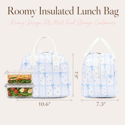 LOVELYWIND Lunch Box for Women, Insulated Lunch Bag, Blue Checkered Tote