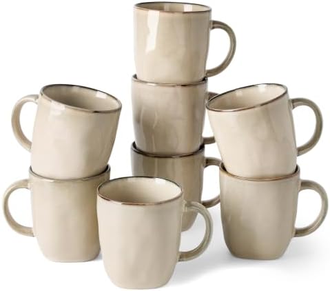 famiware Coffee Mugs Set of 8, Ocean Square 13oz Coffee Cup Set with Handle