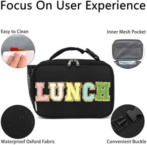 GYEUKHAM Insulated Lunch Box for School, Thermal Reusable Durable Freezable Lunch Bags for Kids Boys Girls Men Women - Small Soft Cooler Portable Lunch Tote Kit for Work Picnic Travel,Black Alphabet