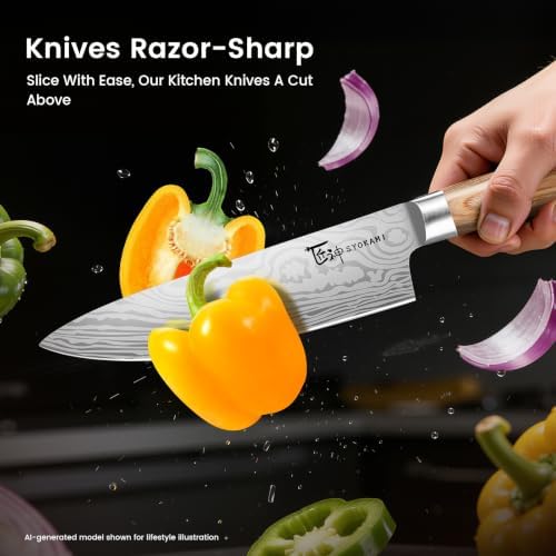 SYOKAMI 2026 Upgrade Japanese Kitchen Knife Set with Torii-Style Block