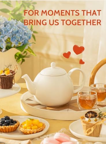 Sweese Porcelain Teapot, 40 Ounce Tea Pot - Large Enough for 5 Cups, White (Pack of 3)