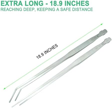 2pcs 18.9 inch Aquarium Tweezers with Hanger, 2025 New Extra Long Feeding Tongs, Stainless Steel Large Aquascape Tools for Fish Tank, Terrarium，Aquascaping, Reptile Snake (Curved & Straight)