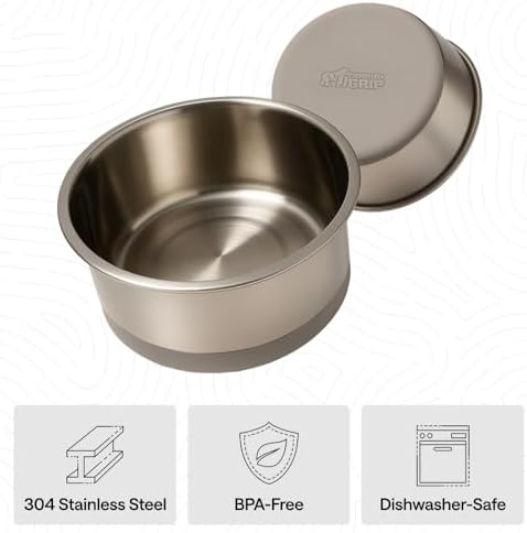 GORILLA GRIP Dog Bowls, Food Grade Stainless Steel, Set of 2, 6 Cup, Beige