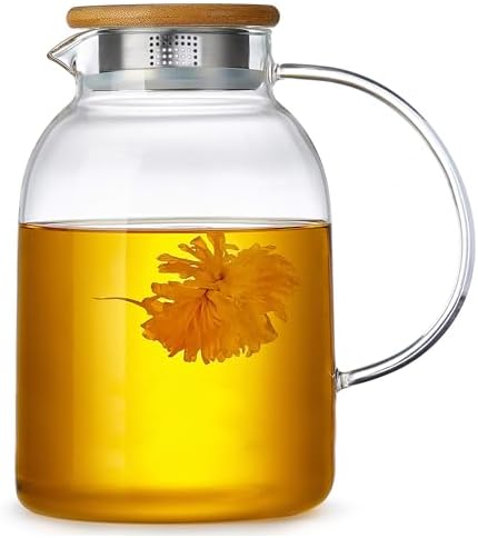 Large Glass Teapot with Infuser, Stovetop Safe, Thickened Heat Resistant Borosilicate Glass, 68 fl oz Glass Tea Kettle with Stainless Lid