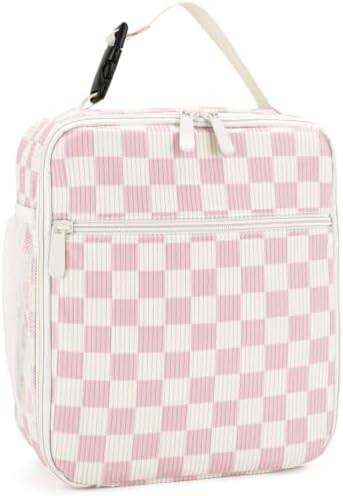 Lunch Box for Women Men Adult Insulated Lunch Bag Women Men Small Reusable Lunchbox for Work Picnic Travel (Beige-Pink Plaid)