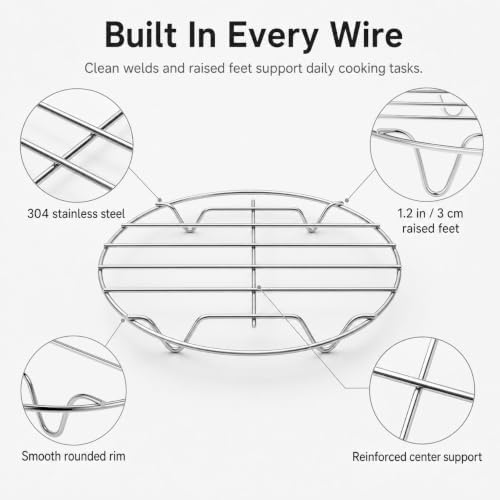 QWORK 8 Inch Round Cooking Rack, 2 Pack 304 Stainless Steel Air Fryer Rack with Stand, Cooling & Baking for Steaming, Pressure Cooker Trivet, Canning Jar Rack