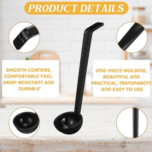 Tioncy 6 Pcs 1 Oz Small Ladle for Serving Sauce 8.07 Inches Plastic Mini Ladles Long Handle Spoon for Serving Sauce, Soup, Dressing, Punch Bowl, Toppings, Gravy, Cocktail, Fruit Juices(Black)