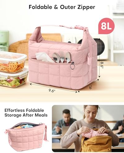 Insulated Lunch Bag for Women, Leakproof Puffer Lunch Box