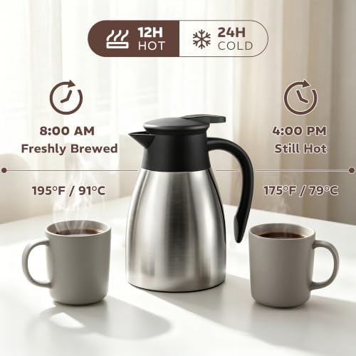 Thermal Coffee Carafe for Keeping Hot – 34OZ Insulated Small Coffee Pot