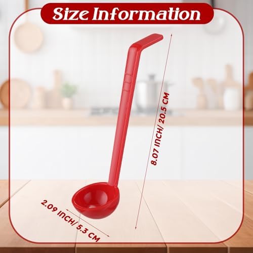 Tioncy 6 Pcs 1 Oz Small Ladle for Serving Sauce 8.07 Inches Plastic Mini Ladles Long Handle Spoon for Serving Sauce, Soup, Dressing, Punch Bowl, Toppings, Gravy, Cocktail, Fruit Juices(Red)