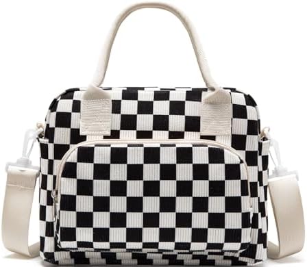 Lunch Bag Women Lunch Box for Women Adult Cute Insulated Lunch Bag Lager Cooler Lunch Tote Bags for Work Picnic (Black-White Plaid)