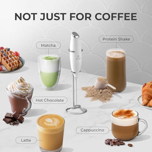 Zulay Kitchen Powerful Milk Frother Wand With Duracell Batteries - Ultra Fast Handheld Drink Mixer - Electric Whisk Foam Maker for Coffee, Lattes, Cappuccino & Matcha - Z1 Motor - Blizzard White