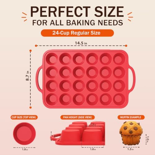 Silicone Mini Muffin Pans for Baking, 24-Cup Nonstick Cupcake Pan