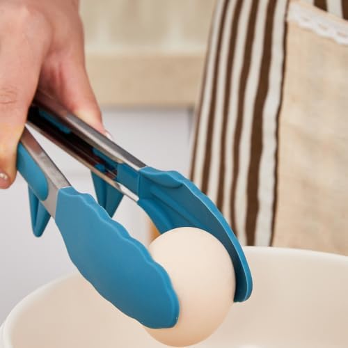 Kitchen Tongs for Cooking with Silicone Tips, 3 Size Mini Tong Peacock Blue