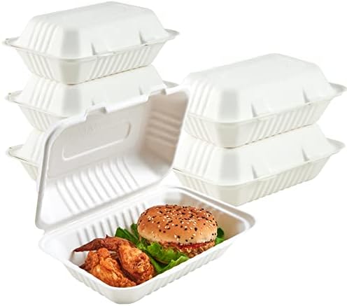 ECOLipak 75 Pack Compostable Clamshell Take Out Food Containers, 9x6 inch