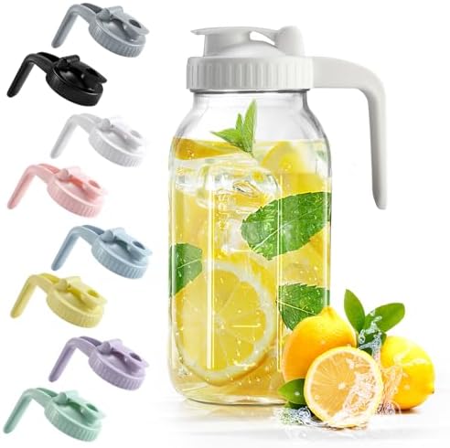 Mason Jar with Pour Spout Lid V-shaped, 2 Quart Iced Tea Pitcher Double Leak Proof, 64 oz Drink Pitcher for Breastmilk, Sun Tea, Juice, Coffee Creamer