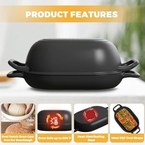 12 x 8 Inch 5QT Oval Dutch Oven for Bread Baking