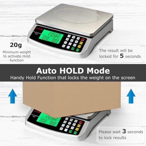 110lb Food Scale, Digital Kitchen Scale with Price Computing Commercial Scale 5 Units, Hold, Tare, PCS, 304 Stainless Steel for Baking, Cooking, Meat, Counting, Adapter Included