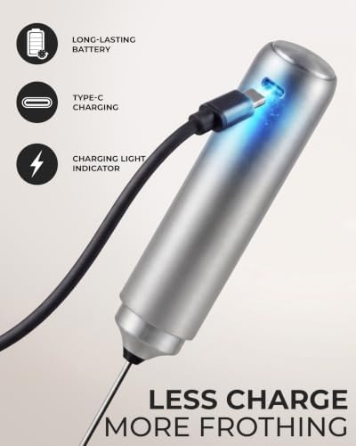 Zulay Kitchen Rechargeable Milk Frother Handheld - Triple Coil Whisk, Electric Coffee Frother, Portable Hand Frother Wand, Drink Mixer for Matcha, Lattes & Cappuccinos, Kitchen Gifts - Silver
