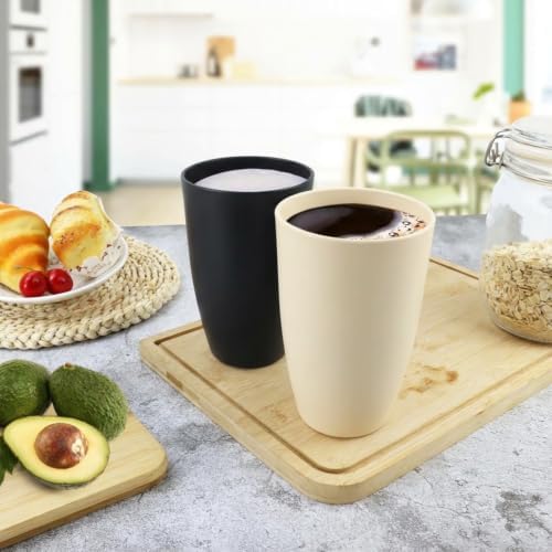 Wheat Straw Cups Set of 6, 20oz Plastic Tumblers - Blackbeige