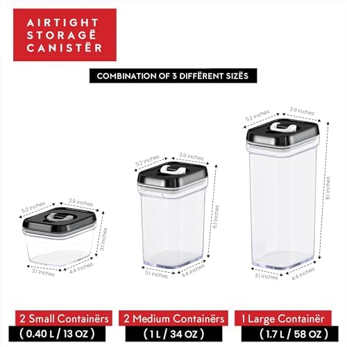 DWËLLZA KITCHEN Airtight Food Storage Containers with Lids - 5 Piece Set - Kitchen Accessories Food Containers - Pantry Organization and Storage - Clear Plastic BPA-Free - Keeps Food Fresh & Dry