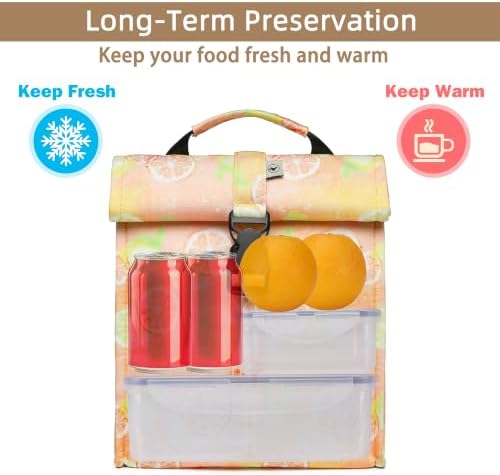 SUNNY BIRD Insulated Lunch Bag Rolltop Lunch Box (Grapefruit Pink)