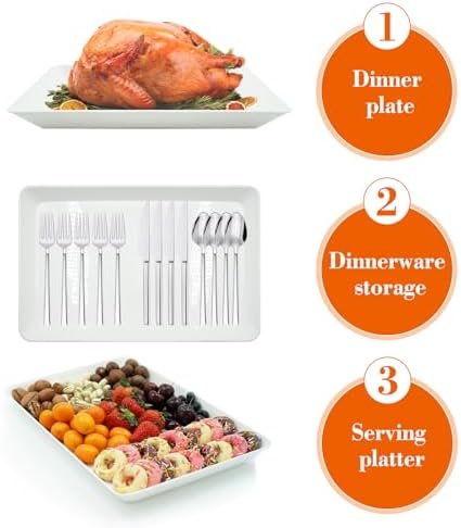 Serving Tray Platter, 14.5'' x 9.5'' 2 Pcs Food Tray for Veggie Fruit Snack Dessert Cookie，Food Trays for Party Supplies Display, Plastic Platters for Serving Food, Large White Trays, BPA Free
