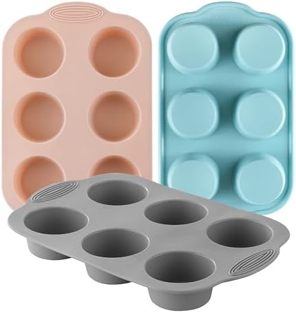 XZZWLL 3 Pack Silicone Muffin Pan, 6 Cup Nonstick Cupcake Molds for Baking