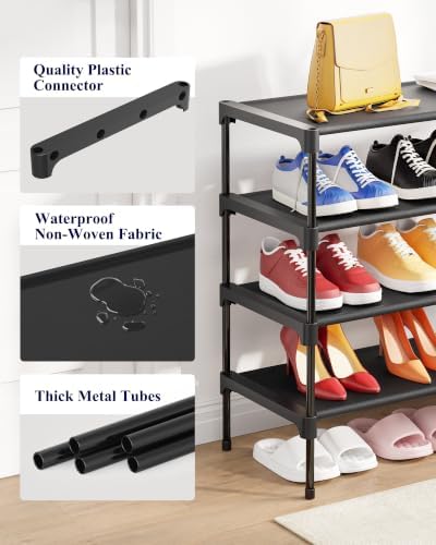 Kitsure Shoe Rack - Non-Woven Shoe Rack Shelf, Shoe Organizer for Closet, Entryway, Garage & Corridor, Stackable Shoe Shelves, X-Large, Black